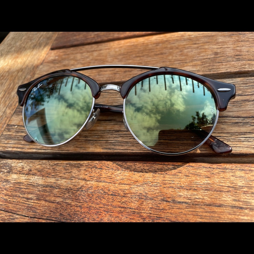 RAY BAN DOUBLE BRIDGE MIRRORED LENS SUNGLASSES